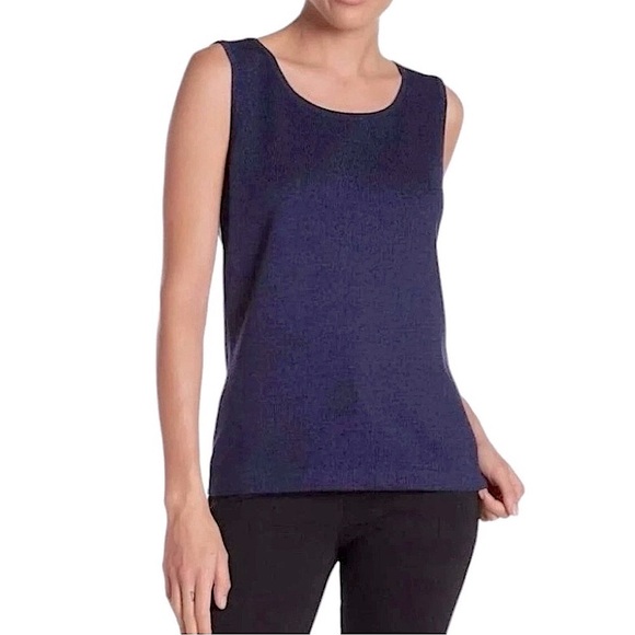 Audrey & Grace Navy Blue Shell Tank Simple Sleeveless Classic Satin Trim Size L - Picture 2 of 11